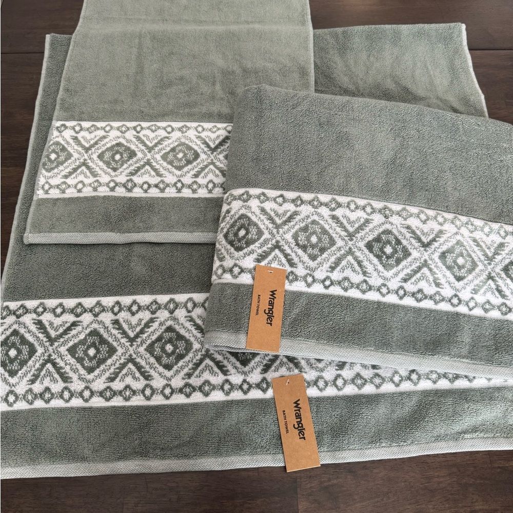 Wrangler Paxton Green Western Southwest Bathroom Bath Hand Towels Set